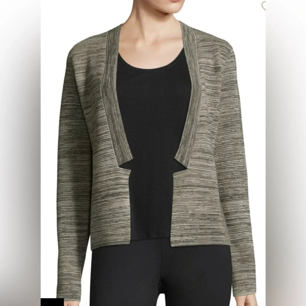 Eileen Fisher Notch Collar Cardigan Maple Oat‎ Open Front Grey Classic Work - Picture 5 of 12